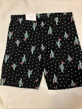 NWT Girls 12 SO Black Bike Shorts with Mint Cactus and Pink Accents